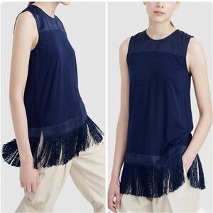 J.Crew Navy Blue Mixed Media Fringe Sleeveless Top Shell Size L Neutral Boho